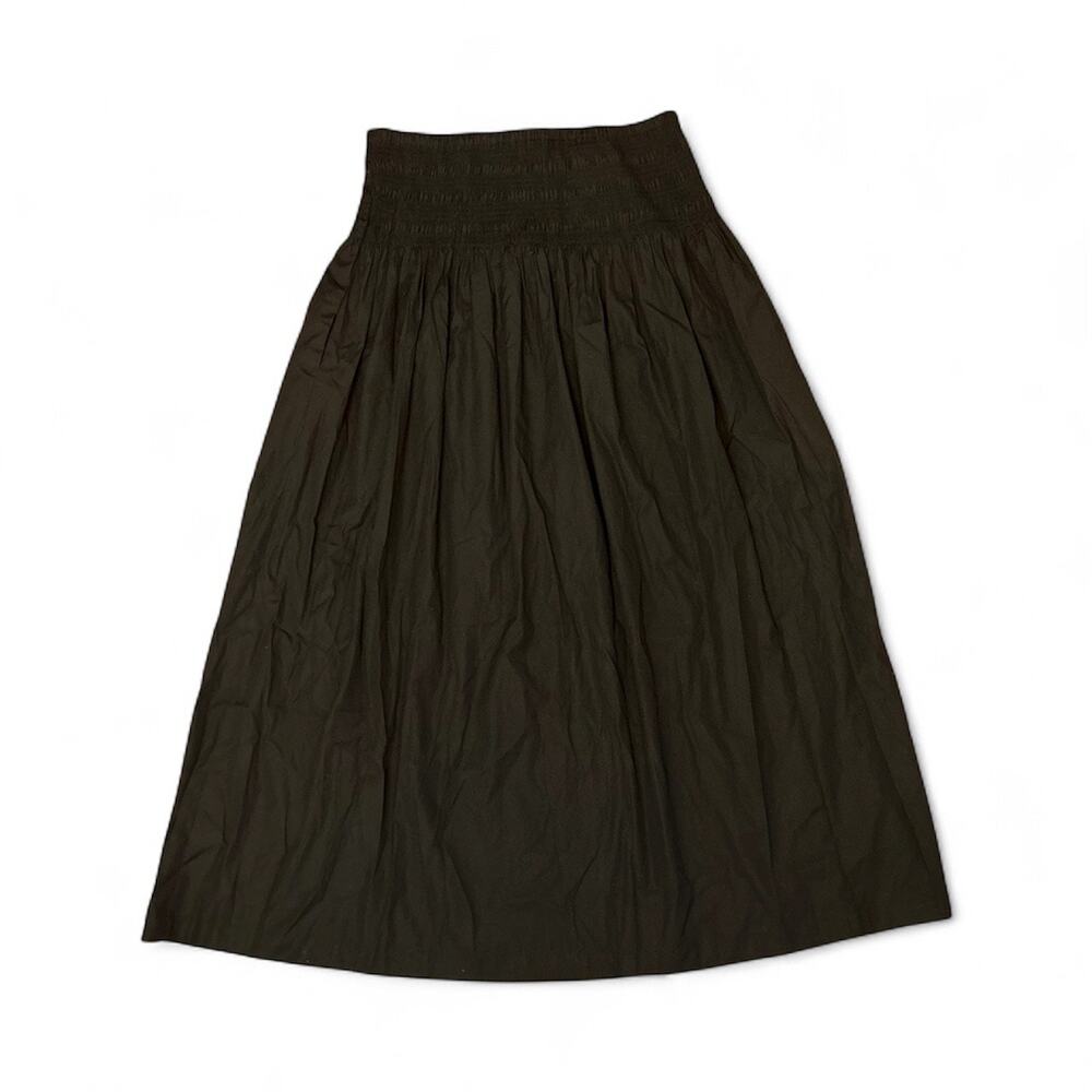 NWT Madewell Smocked-Waist Poplin Midi Skirt Black Size M - Picture 7 of 9